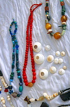 Jewellery including beads, conus shells and meteorites. Atar market, Mauritania, 2005.