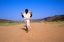 Guide walking through wadi near Atar, Mauritania, 2005.