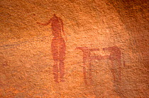 Cave painting of human figure with animal, Guilemsi, central Mauritania, 2004.
