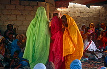 Wedding guests dancing in colorful outfits, Atar, Mauritania, 2005.