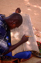 Student studying Islamic text and surahs from the Koran. Mirriah, southern Niger, 2005.