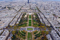 View from the Eiffel Tower of Champ de Mars, Paris, France, November 2013.