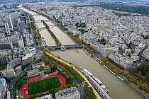 View from the Eiffel Tower of the Seine River, Paris, France, November 2013.
