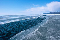 Ice on the surface of Lake Baikal, Siberia, Russia, April 2009.