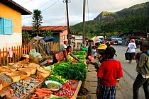 Fruit stalls, Ranomafana village, Madagascar, February 2005.