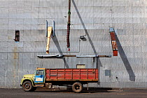 Truck outside grain silo, Oakesdale, Whitman County, Washington, USA, June 2014.