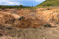 Work to rebuild tracks in the park after the flooding of Lake Nakuru, Nakuru National Park, Kenya, November 2012.