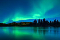 Aurora Borealis (Northern Lights) over the Klondike River, Yukon Territories, Canada, September 2013.
