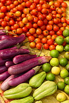 Fruits and vegetables for sale in market in Luang Prabang, Laos, March 2009.