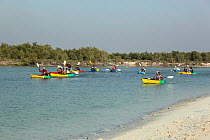 Kayakers along a  mangrove creek, Abu Dhabi, UAE. March 2010.