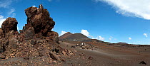 Fumerole with The Sisters Volcano on the horizon, Ascension Island, Atlantic Ocean. April 2014.