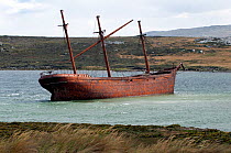 Lady Elizabeth shipwreck, Whale Bone Cove, Falkland Islands. The ship was built in Sunderland, England, and launched on the 6th June 1879. March 2014.