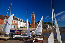 Sailing boats moored in Lympstone harbour, Exe Estuary, Devon, UK, July 2013.
