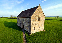 Abbot's Fish House, built in the 1330's for the monks of Glastonbury Abbey at the edge of a lake known as Meare Pool (drained in the 18th century). Meare, near Glastonbury, Somerset Levels, UK, April...