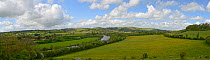 Panoramic image of River Thames, view towards Goring from Hartslock Down, Oxfordshire, England, May 2014.