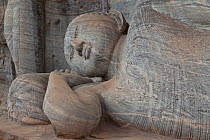 Reclining Buddha carving at Gal Vihara rock temple, Polonnaruwa, Sri Lanka.