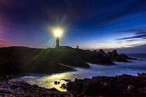 Light of the Creac'h Lighthouse at night. Ile d'Ouessant / Ushant, Finistere, Brittany, France, September 2011.