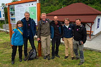 Rewilding  Europe staff from the Central and Danube Delta teams outside the Armenis Bison Centre, the release site of European bison / Wisent (Bison bonasus) into the Tarcu mountains nature reserve. N...