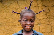 Portrait of local girl, Mbomo Village, Odzala-Kokoua National Park, Republic of Congo (Congo-Brazzaville), Africa, May 2013.
