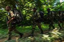 Eco-guards from African Parks on patrol. Mbomo, Odzala-Kokoua National Park, Republic of Congo (Congo-Brazzaville), June 2013.