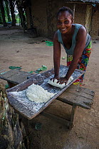 Woman kneading manioc dough, Republic of Congo (Congo-Brazzaville), Africa, June 2013.