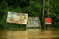 Signs for the Yasuni National Park,  Tiputini River, Amazon Rainforest, Ecuador, South America