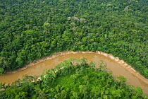 Aerial view of Tiputini River and surrounding rainforest. Yasuni National Park, Amazon Rainforest, Ecuador, South America