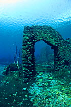 Remains of submerged mill, Lago di Capo D'Acqua, Capestrano, Aquila, Abruzzo, Italy, May 2006.