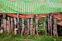 Modern wagas for sale in the backyard of a tourist shop in Addis Ababa. A waga, also known as a waka / waaka, is a type of memorial statue carved from wood in southern Ethiopia. Addis Ababa, Ethiopia....