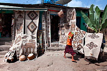 Tourist shop in Addis Ababa selling rugs. Addis Ababa, Addis Abeba, Ethiopia. February 2009