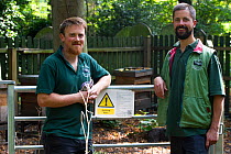 Two wardens with bee hive, part of project by Friends of Tower Hamlets Cemetery,Tower Hamlets Cemetery, Bow, London, UK, September 2014.