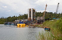 Kivuwatt biogas plant under construction. The plant will remove methane from the waters of Lake Kivu and power three genrators to produce 26MW of electricity. Kibuye, Rwanda. November 2014.