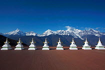 The Eight Great Stupas, shrines marking the eight major events of Buddha's life. Kawakarpo Mountain, Meri Snow Mountain National Park, Yunnan Province, China, January 2014.
