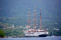Passenger sailing boat on the coast of Dominica, Caribbean Sea, Atlantic Ocean.