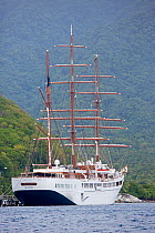 Passenger sailing boat on the coast of Dominica, Caribbean Sea, Atlantic Ocean.