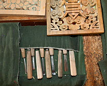 Tools used for woodcarving class at the National Institute For Zorig Chusm (School Of The Arts) Thimphu. Bhutan, October 2014.