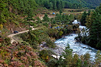 Campsite on the Jhomolhari Trek, along the Paro River. Bhutan, October 2014.