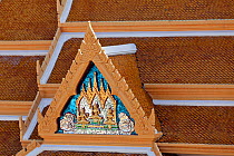 Ornate roof seen from the upper steps of the Golden Buddha (Sukhothai Traimit) temple in Bangkok. Thailand, September 2014.