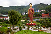 Figure of Walking Buddha, Coronation Park on the banks of the Wang Chhu, Thimphu. Bhutan, October 2014.