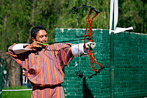 Archery tournament at the Changlimithang Stadium and Archery Ground, Thimphu. Bhutan, October 2014.