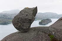 Glacial erratic rock on mountain side, Steinsundoey Island, Solund, Sogn og Fjordane, Norway. June 2012.