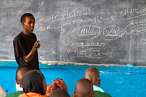 Save the Elephants mobile eduction unit teaching children about living together with elephants and how to protect them. GirGir Primary School, near Samburu National Reserve, Kenya.