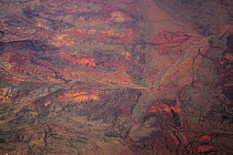 View from plane of desert landscape, Newman, Western Australia, November.