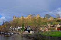 Rainbow over Ludlow Castle and Ludlow Mill, Shropshire, England. February 2014.