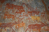 San rock paintings of antelopes, Matobo Hills, Zimbabwe. January 2011.