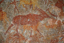 San rock paintings of antelopes, Matobo Hills, Zimbabwe. January 2011.
