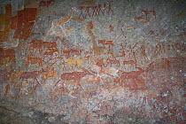San rock paintings of antelopes and humans,, Matobo Hills, Zimbabwe. January 2011.