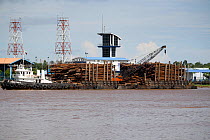 Bintulu port with timber for exportation, Sarawark, Malaysian Borneo. July 2010.