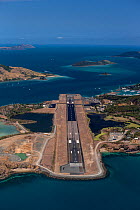 Aerial view of runway of Hamilton Island Airport, Whitsundays, Queensland, Australia. November 2012.