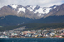 Ushuaia in front of Martial mountains, Tierra del Fuego, Argentina, January.
